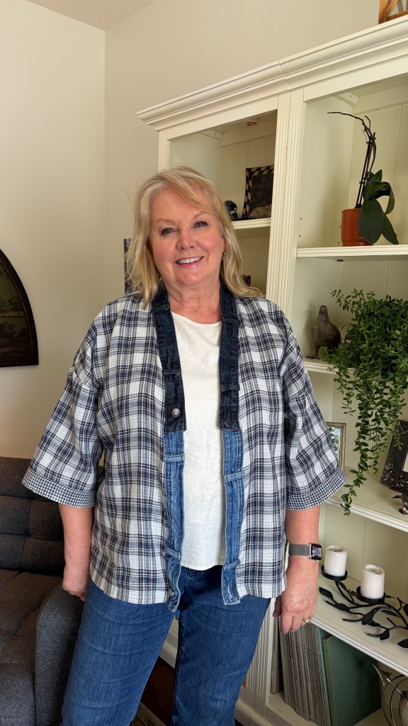 the author wearing the completed jacket