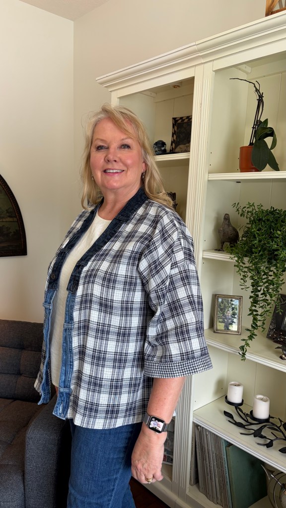 the author wearing the completed jacket